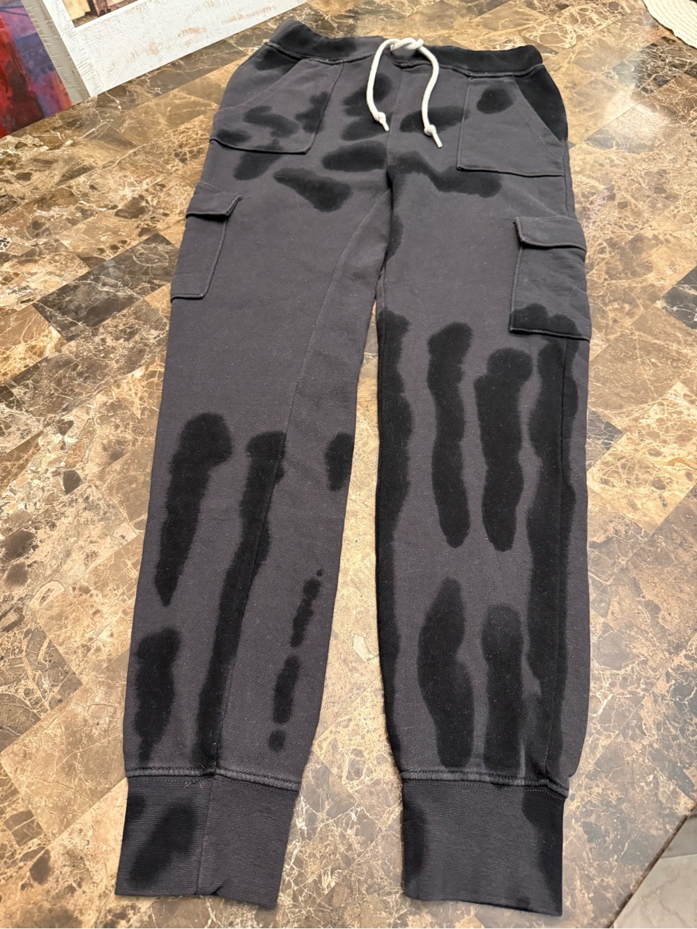 No Boundaries Black Tie-Dye Cargo Joggers with Drawstring